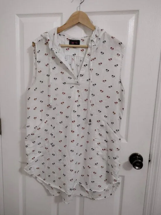 For Cynthia Beachwear Linen Hooded Tunic Sleeveless Palm Print Cover Up - Picture 4 of 8